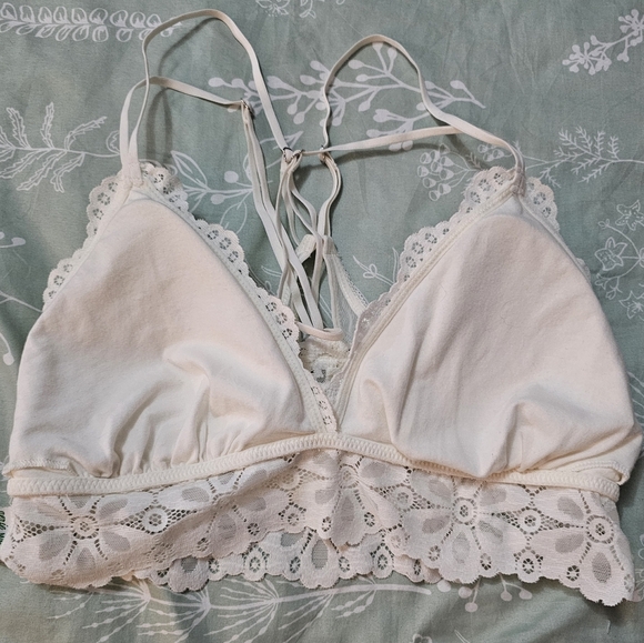 Aerie Cream Lace Bralette Intimates Cross Back Size M - Picture 9 of 11